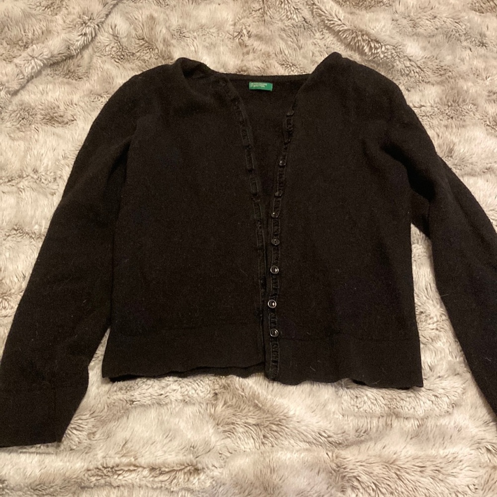 United Colors if Benetton Black Wool Button Up Sweater - Small